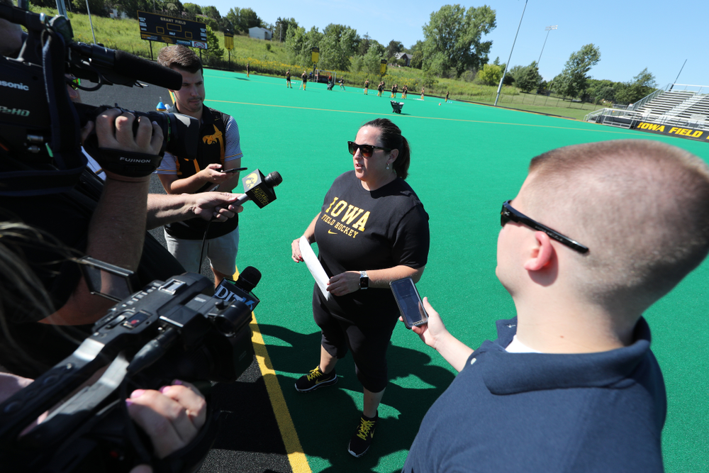 Iowa Hawkeyes head coach Lisa Cellucci during the teamÕs annual media day Friday, August 23, 2019 at Grant Field. (Brian Ray/hawkeyesports.com)