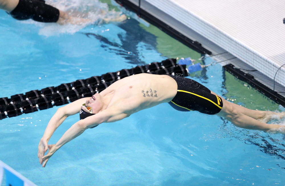 Iowa's John Colin competes in the 100-yard backstroke on the third day at the 2019 Big Ten Swimming and Diving Championships Thursday, February 28, 2019 at the Campus Wellness and Recreation Center. (Brian Ray/hawkeyesports.com)