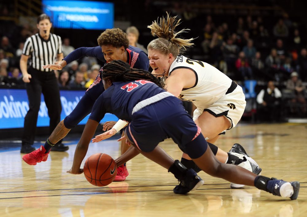 Iowa Hawkeyes forward/center Monika Czinano (25) against Florida Atlantic University Thursday, November 7, 2019 at Carver-Hawkeye Arena. (Brian Ray/hawkeyesports.com)