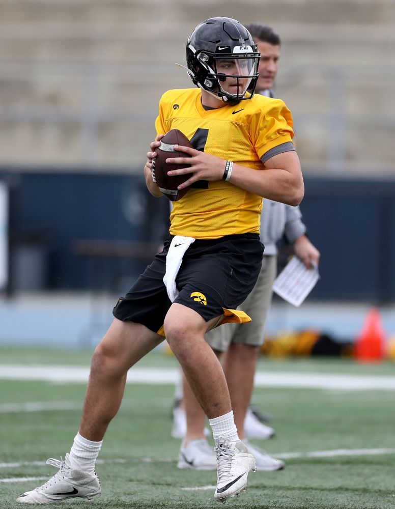 Iowa Hawkeyes quarterback Nate Stanley (4) during practice Sunday, December 22, 2019 at Mesa College in San Diego. (Brian Ray/hawkeyesports.com)