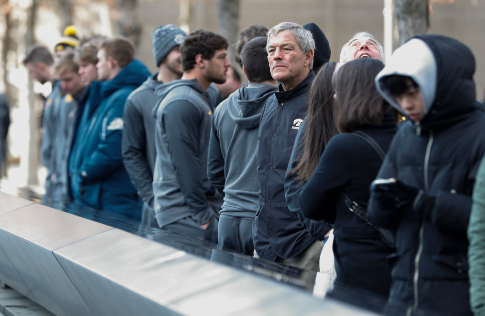 Iowa Hawkeyes head coach Kirk Ferentz as the team visits the observation deck of the One World Trade Center and the 9/11 Memorial and Museum.
