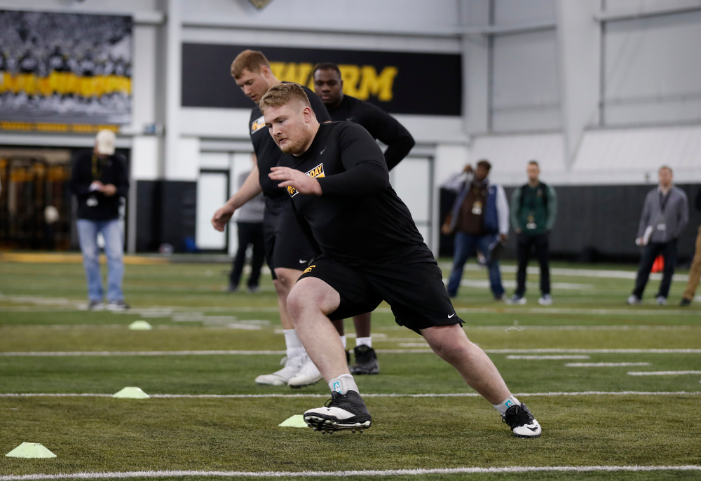 Iowa Hawkeyes offensive lineman Sean Welsh (79) during the team's annual pro day Monday, March 26, 2018 at the Hansen Football Performance Center. (Brian Ray/hawkeyesports.com)