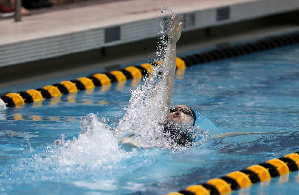 Iowa's Natalie McGovern competes in the 100-yard backstroke during the third day of the Hawkeye Invitational at the Campus Recreation and Wellness Center on November 16, 2018. (Tork Mason/hawkeyesports.com)