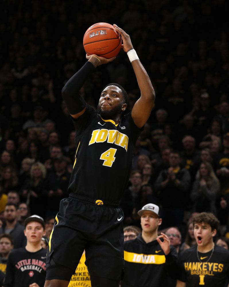 Iowa Hawkeyes guard Isaiah Moss (4) against the Indiana Hoosiers Friday, February 22, 2019 at Carver-Hawkeye Arena. (Brian Ray/hawkeyesports.com)