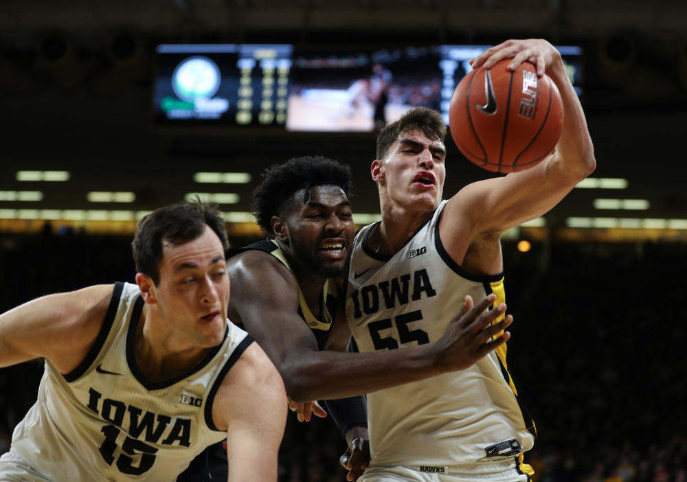 Iowa Hawkeyes forward Luka Garza (55) against the Purdue Boilermakers Tuesday, March 3, 2020 at Carver-Hawkeye Arena. (Brian Ray/hawkeyesports.com)