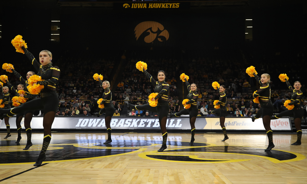 The Iowa Dance Team performs at halftime of the Iowa Hawkeyes game against the Nebraska Cornhuskers Thursday, January 3, 2019 at Carver-Hawkeye Arena. (Brian Ray/hawkeyesports.com)