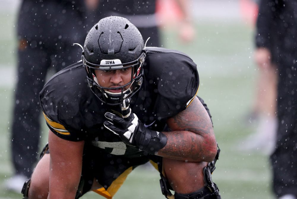 Iowa Hawkeyes offensive lineman Tristan Wirfs (74) during practice Monday, December 23, 2019 at Mesa College in San Diego. (Brian Ray/hawkeyesports.com)