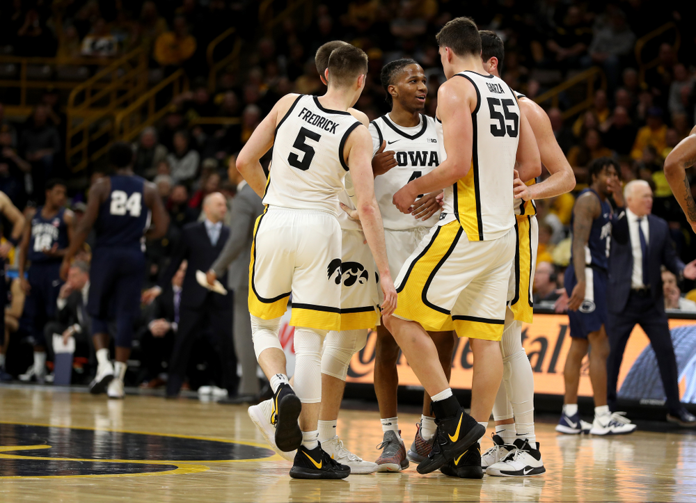 Iowa Hawkeyes guard Bakari Evelyn (4) against Penn State Saturday, February 29, 2020 at Carver-Hawkeye Arena. (Brian Ray/hawkeyesports.com)