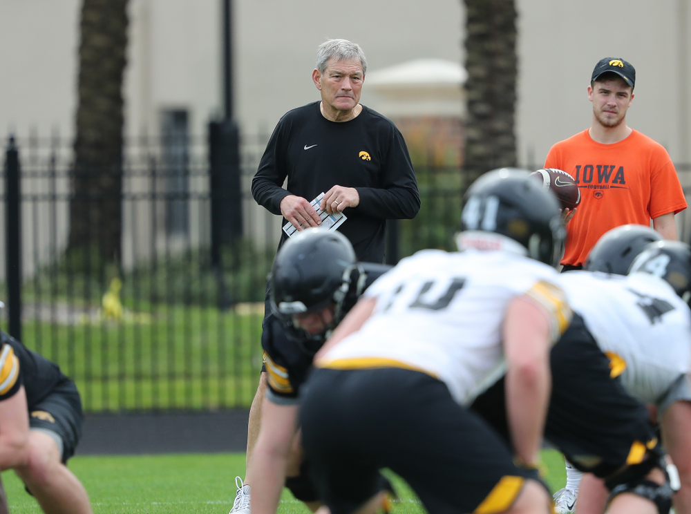 Iowa Hawkeyes head coach Kirk Ferentz during the team's first Outback Bowl Practice in Florida Thursday, December 27, 2018 at Tampa University. (Brian Ray/hawkeyesports.com)