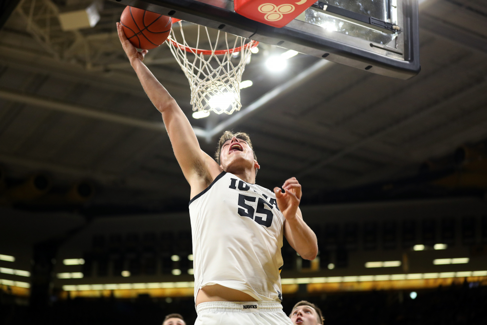 Iowa Hawkeyes forward Luka Garza (55) against Oral Roberts Friday, November 15, 2019 at Carver-Hawkeye Arena. (Brian Ray/hawkeyesports.com)