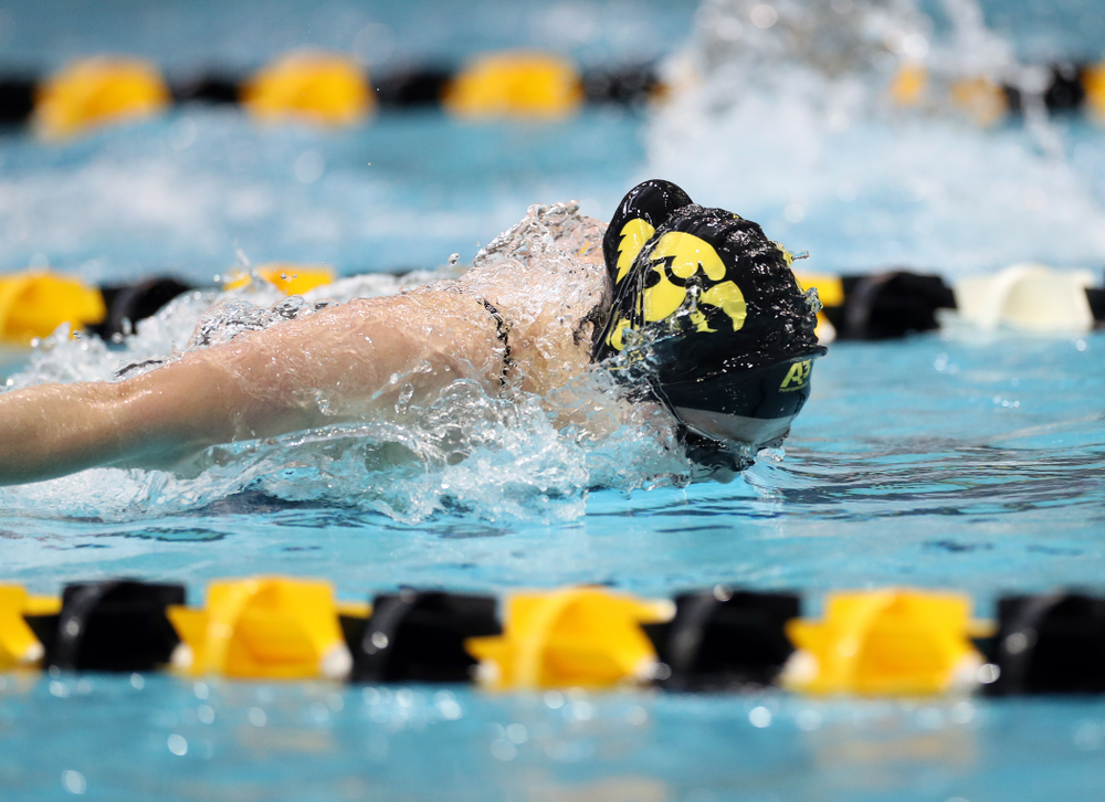 IowaÕs Kelsey Drake swims the 200 yard butterfly against the Michigan Wolverines Friday, November 1, 2019 at the Campus Recreation and Wellness Center. (Brian Ray/hawkeyesports.com)