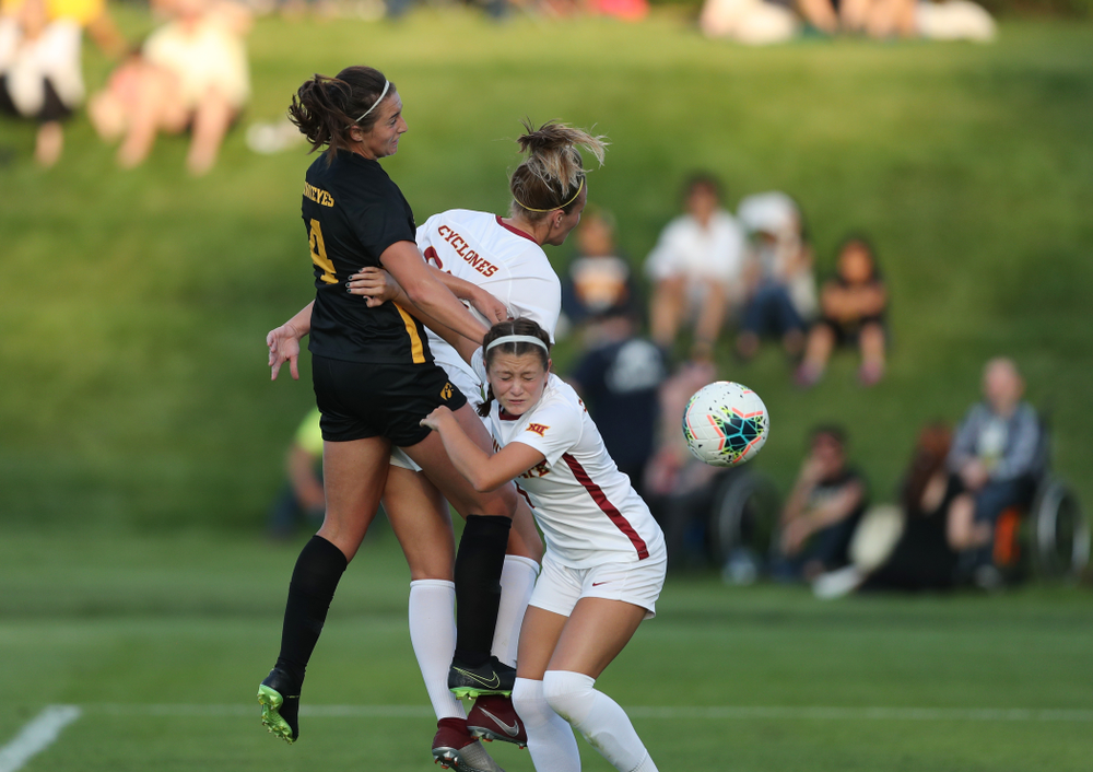 Iowa Hawkeyes forward Kaleigh Haus (4) during a 2-1 victory over the Iowa State Cyclones Thursday, August 29, 2019 in the Iowa Corn Cy-Hawk series at the Iowa Soccer Complex. (Brian Ray/hawkeyesports.com)