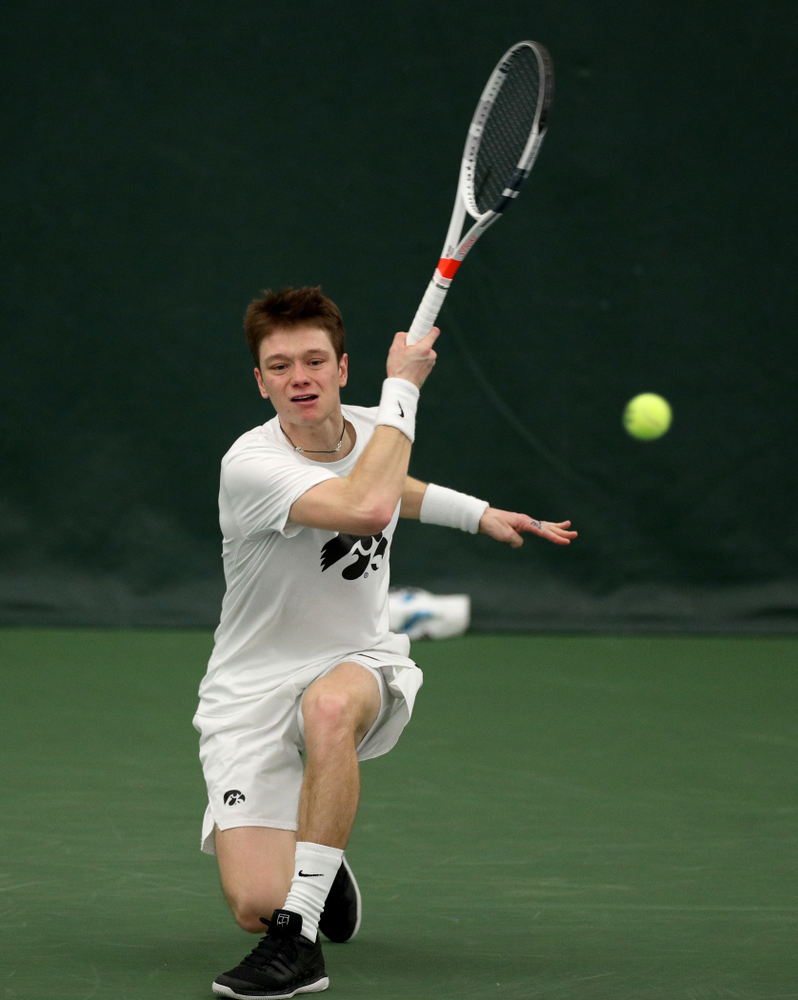 Iowa’s Jason Kerst against Cornell Sunday, March 8, 2020 at the Hawkeye Tennis and Recreation Center. (Brian Ray/hawkeyesports.com)