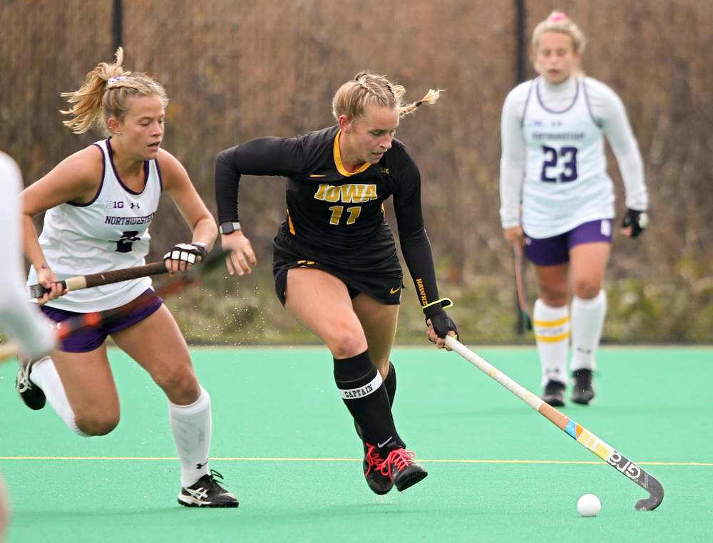 Iowa’s Katie Birch (11) moves with the ball during the first quarter of their game at Grant Field in Iowa City on Saturday, Oct 26, 2019. (Stephen Mally/hawkeyesports.com)