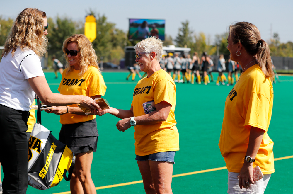 Former field hockey players receive their varsity letters before the Iowa Hawkeyes game against Indiana Sunday, September 16, 2018 at Grant Field. (Brian Ray/hawkeyesports.com)