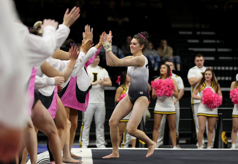 IowaÕs Bridget Killian competes on the floor against Ball State and Air Force Saturday, January 11, 2020 at Carver-Hawkeye Arena. (Brian Ray/hawkeyesports.com)