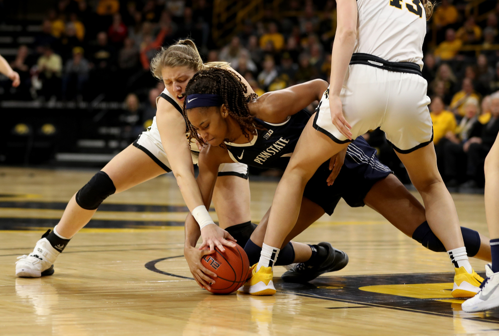 Iowa Hawkeyes forward/center Monika Czinano (25) against Penn State Saturday, February 22, 2020 at Carver-Hawkeye Arena. (Brian Ray/hawkeyesports.com)