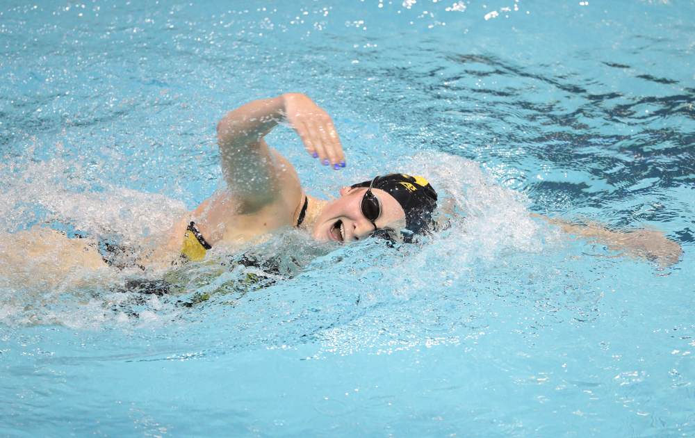 Iowa's Abey Schneider swims the 1000 yard freestyle during a double dual against Wisconsin and Northwestern Saturday, January 19, 2019 at the Campus Recreation and Wellness Center. (Brian Ray/hawkeyesports.com)