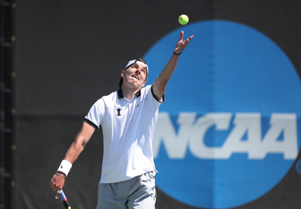 IowaÕs Joe Tyler and Nikita Snezhko play a doubles match against the Michigan Wolverines Sunday, April 21, 2019 at the Hawkeye Tennis and Recreation Complex. (Brian Ray/hawkeyesports.com)