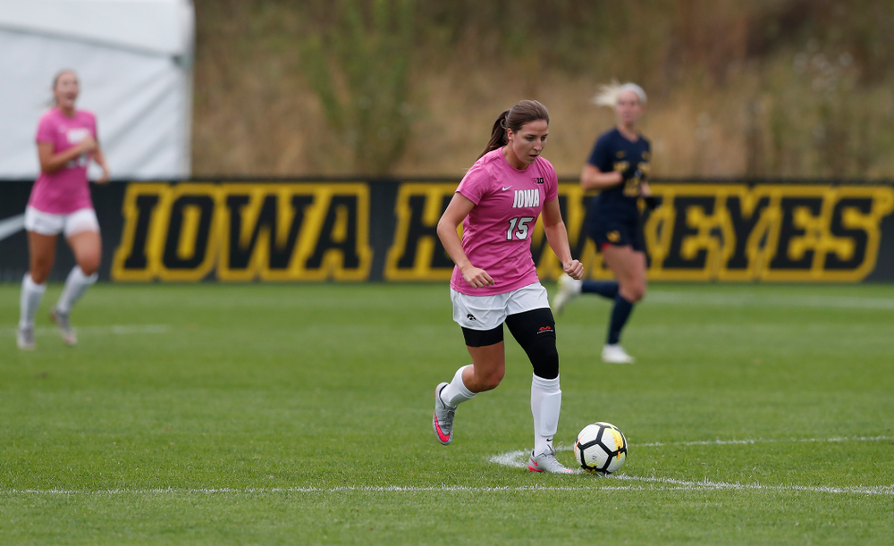 Iowa Hawkeyes Rose Ripslinger (15) against Michigan Sunday, October 14, 2018 at the Iowa Soccer Complex. (Brian Ray/hawkeyesports.com)
