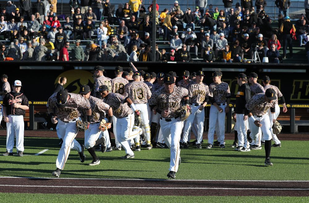 The Iowa Hawkeyes against the Nebraska Cornhuskers on Military Appreciation Night Friday, April 19, 2019 at Duane Banks Field. (Brian Ray/hawkeyesports.com)