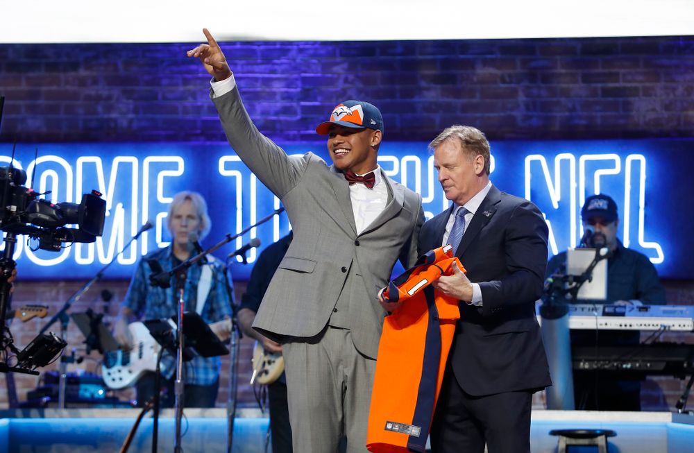 Iowa's Noah Fant is selected by the Denver Broncos with the 20th pick of the 2019 NFL Draft Thursday, April 25, 2019 in Nashville. (Darren Miller/hawkeyesports.com)