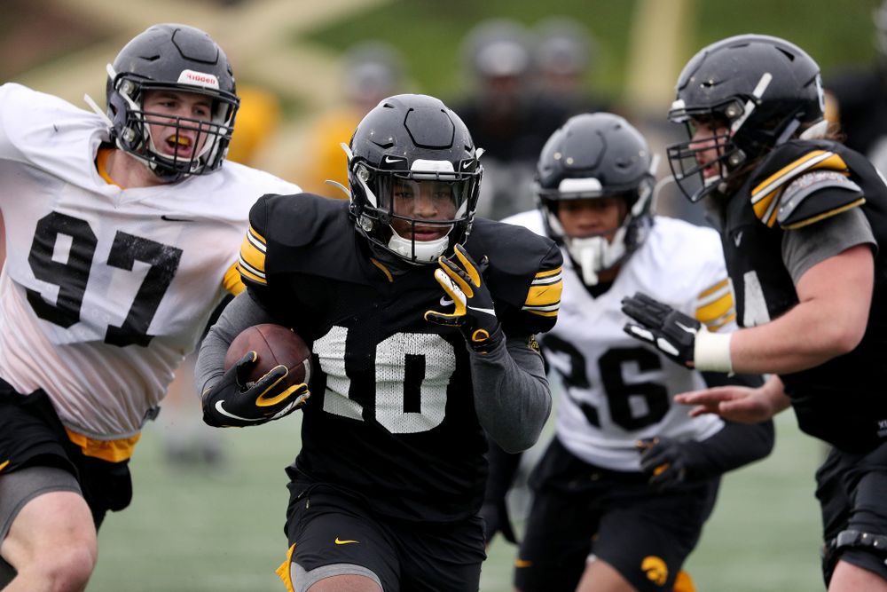 Iowa Hawkeyes running back Mekhi Sargent (10) during practice Monday, December 23, 2019 at Mesa College in San Diego. (Brian Ray/hawkeyesports.com)