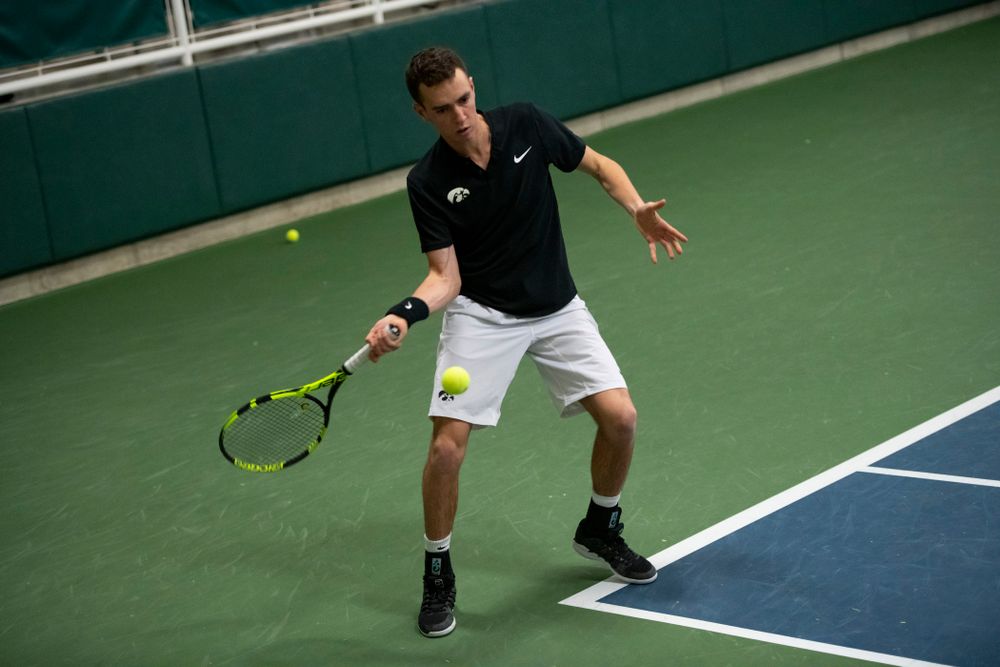 The Iowa men's tennis team competes against Cornell in The Rise Tennis Center in Ithaca, NY on Sunday, Feb. 24, 2019.