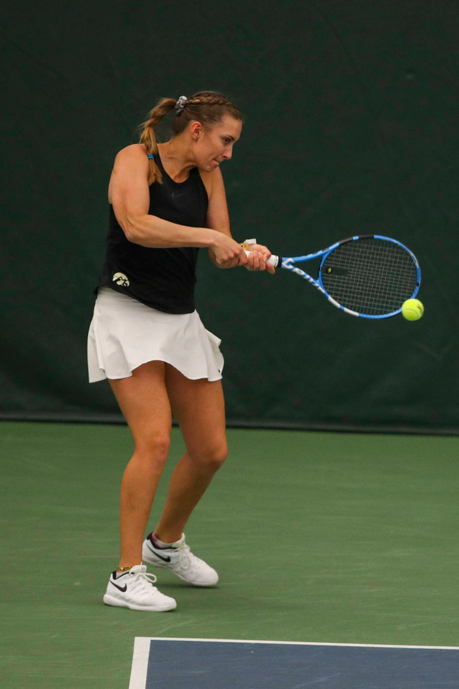 IowaÕs Ashleigh Jacobs at womenÕs tennis senior day vs Nebraska on Saturday, April 13, 2019 at the Hawkeye Tennis and Recreation Complex. (Lily Smith/hawkeyesports.com)