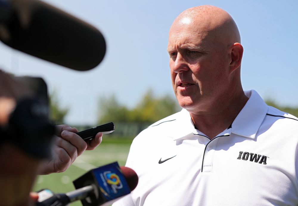 Iowa Hawkeyes strength and conditioning coordinator Chris Doyle answers questions during Iowa Football Media Day at the Hansen Football Performance Center in Iowa City on Friday, Aug 9, 2019. (Stephen Mally/hawkeyesports.com)