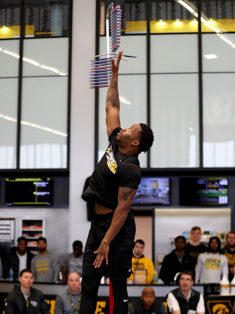 Iowa Hawkeyes running back Akrum Wadley (25) during the team's annual pro day Monday, March 26, 2018 at the Hansen Football Performance Center. (Brian Ray/hawkeyesports.com)