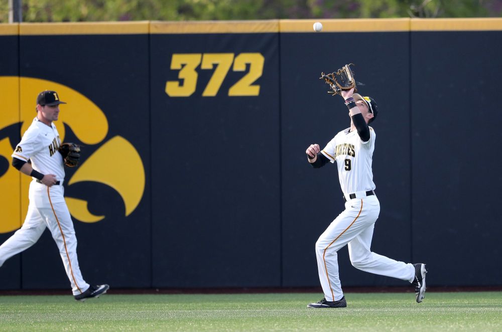 Iowa Hawkeyes outfielder Ben Norman (9) during game one against UC Irvine Friday, May 3, 2019 at Duane Banks Field. (Brian Ray/hawkeyesports.com)