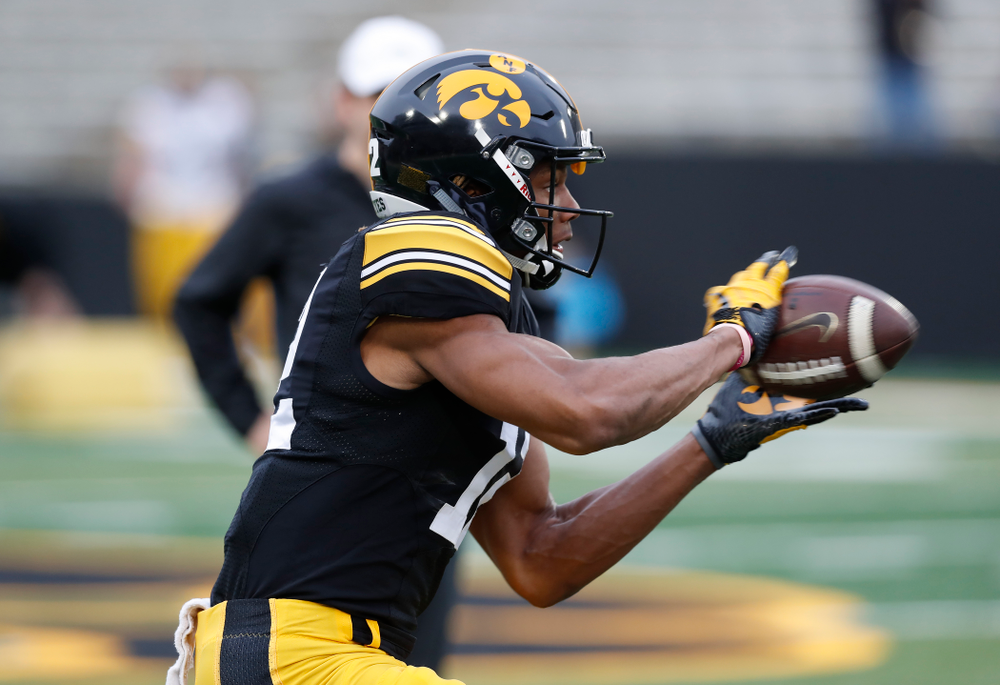 Iowa Hawkeyes wide receiver Brandon Smith (12) during the final spring practice Friday, April 20, 2018 at Kinnick Stadium. (Brian Ray/hawkeyesports.com)