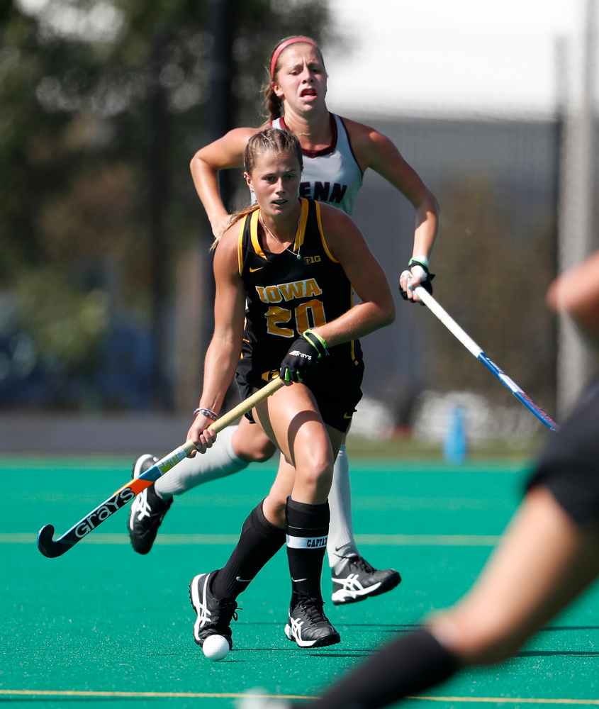 Iowa Hawkeyes Sophie Sunderland (20) against the Penn Quakers Friday, September 14, 2018 at Grant Field. (Brian Ray/hawkeyesports.com)