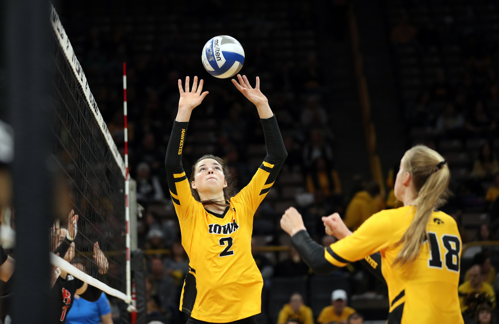 Iowa Hawkeyes setter Courtney Buzzerio (2) against the Rutgers Scarlet Knights Saturday, November 2, 2019 at Carver-Hawkeye Arena. (Brian Ray/hawkeyesports.com)