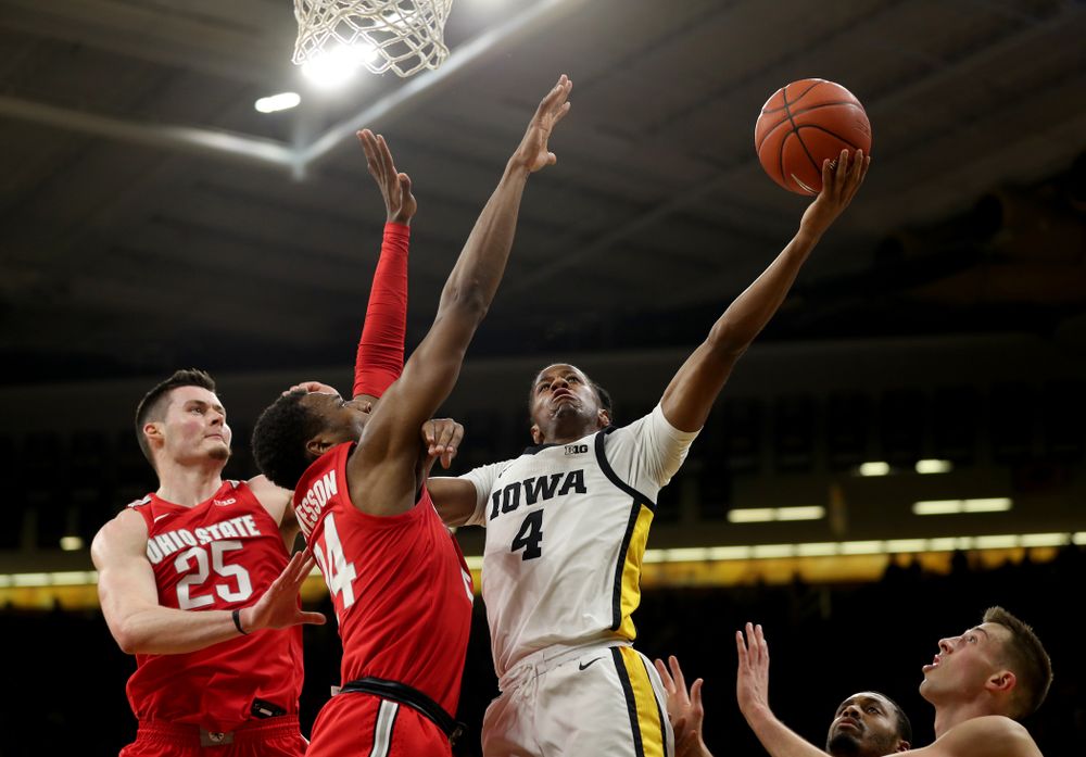 Iowa Hawkeyes guard Bakari Evelyn (4) against the Ohio State Buckeyes Thursday, February 20, 2020 at Carver-Hawkeye Arena. (Brian Ray/hawkeyesports.com)