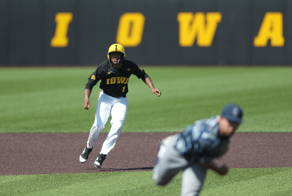Iowa Hawkeyes infielder Lorenzo Elion (1) during game two against UC Irvine Saturday, May 4, 2019 at Duane Banks Field. (Brian Ray/hawkeyesports.com)