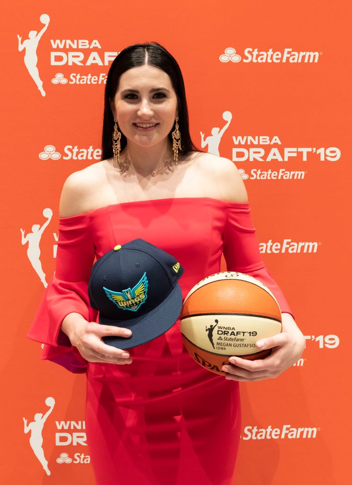 Iowa Hawkeyes forward Megan Gustafson (10) after being selected by the Dallas Wings in the second round of the 2019 WNBA Draft Wednesday, April 10, 2019 at Nike New York Headquarters in New York City. (Brian Ray/hawkeyesports.com)