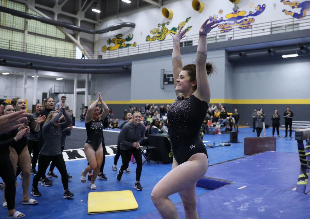 Erin Castle competes on the beam during the Black and Gold intrasquad meet Saturday, December 1, 2018 at the University of Iowa Field House. (Brian Ray/hawkeyesports.com)