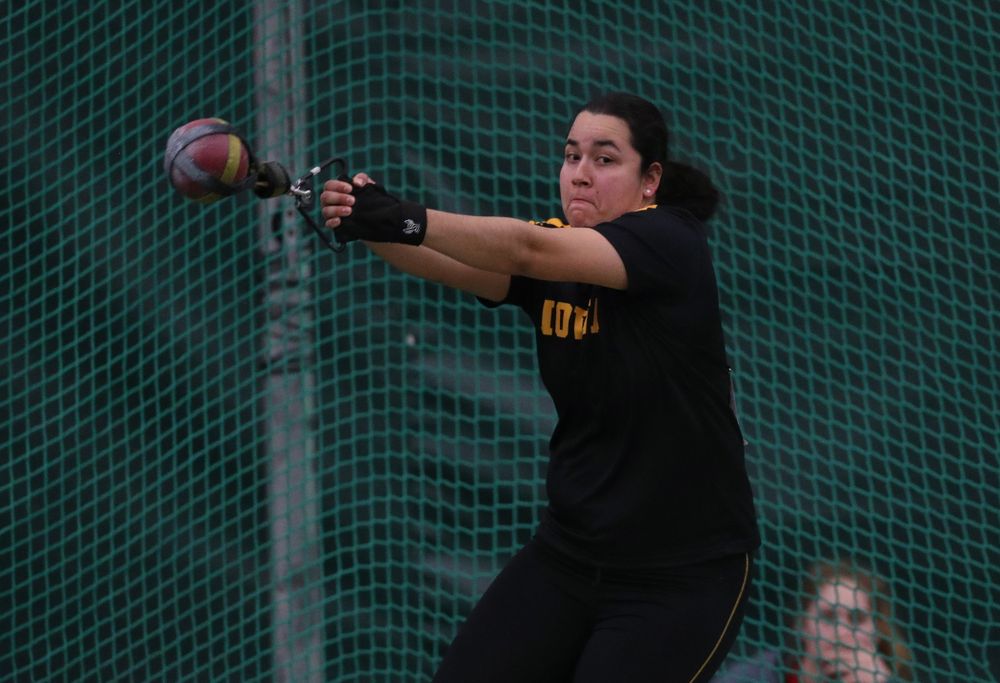 Iowa's Konstadina Spanoudakis competes in the weight throw Friday, January 11, 2019 at the Hawkeye Tennis and Recreation Center. (Brian Ray/hawkeyesports.com)