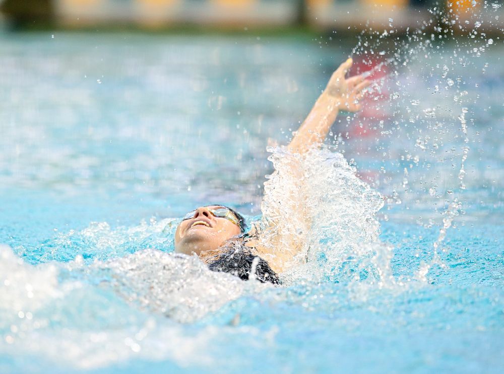 Iowa’s Kennedy Gilbertson swims in the women’s 200 yard backstroke preliminary event during the 2020 Women’s Big Ten Swimming and Diving Championships at the Campus Recreation and Wellness Center in Iowa City on Saturday, February 22, 2020. (Stephen Mally/hawkeyesports.com)
