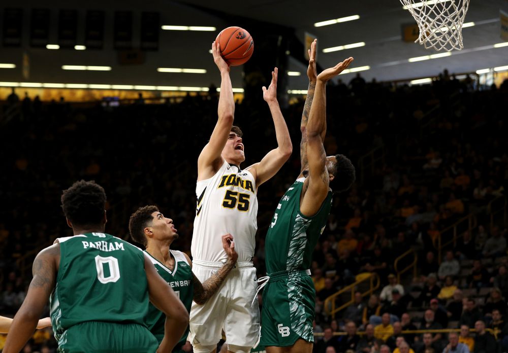 Iowa Hawkeyes forward Luka Garza (55) against UW Green Bay Sunday, November 11, 2018 at Carver-Hawkeye Arena. (Brian Ray/hawkeyesports.com)