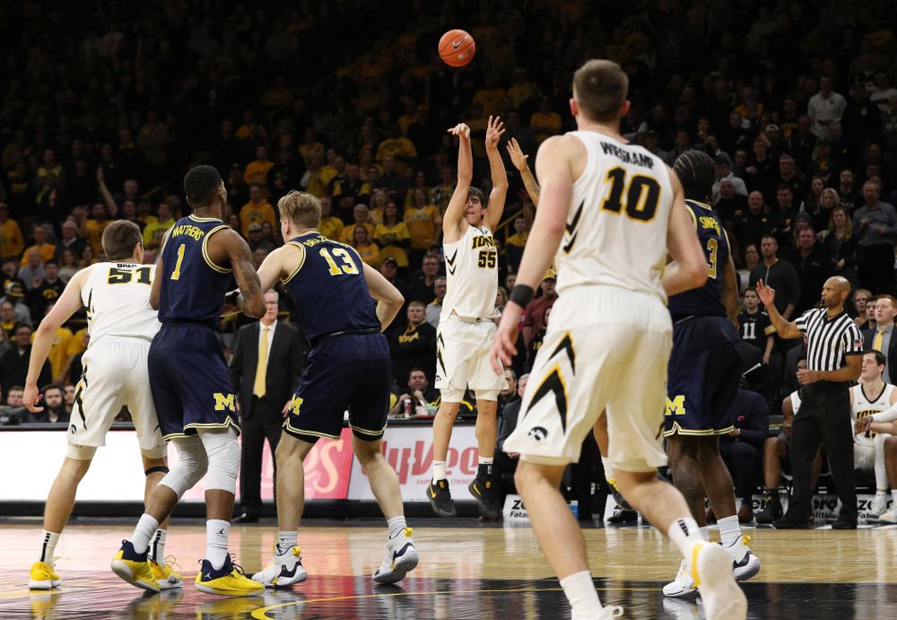 Iowa Hawkeyes forward Luka Garza (55) against the Michigan Wolverines Friday, February 1, 2019 at Carver-Hawkeye Arena. (Brian Ray/hawkeyesports.com)