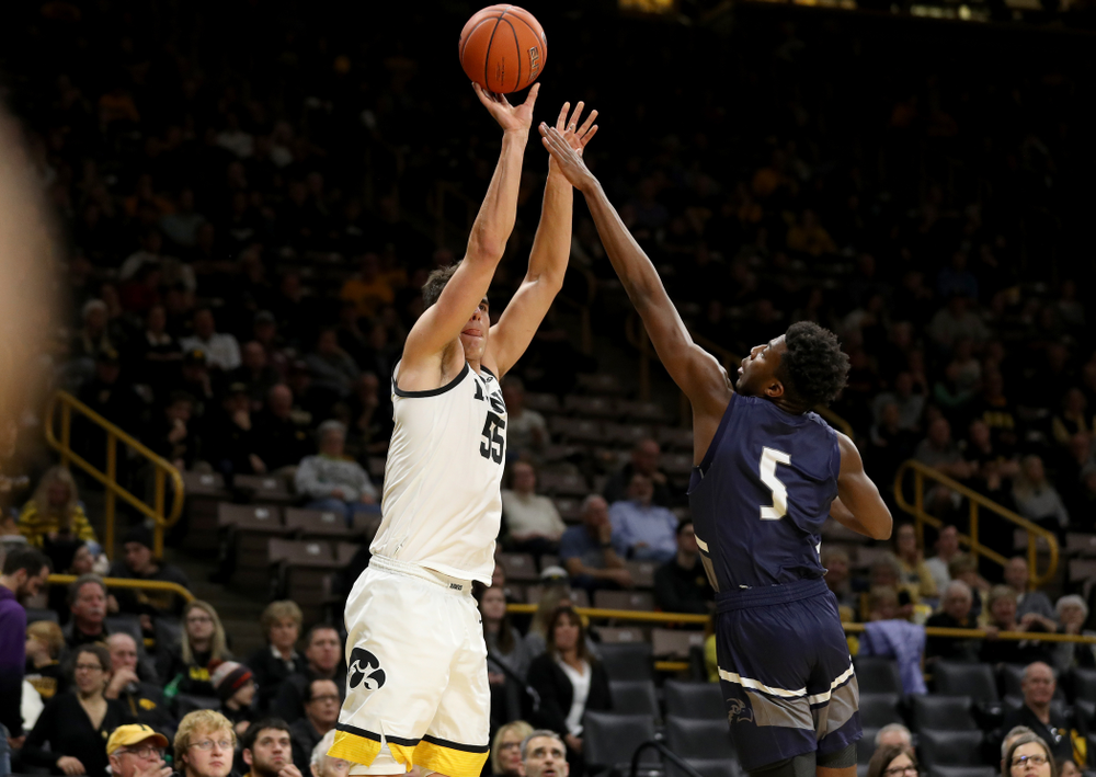 Iowa Hawkeyes forward Luka Garza (55) against North Florida Thursday, November 21, 2019 at Carver-Hawkeye Arena. (Brian Ray/hawkeyesports.com)
