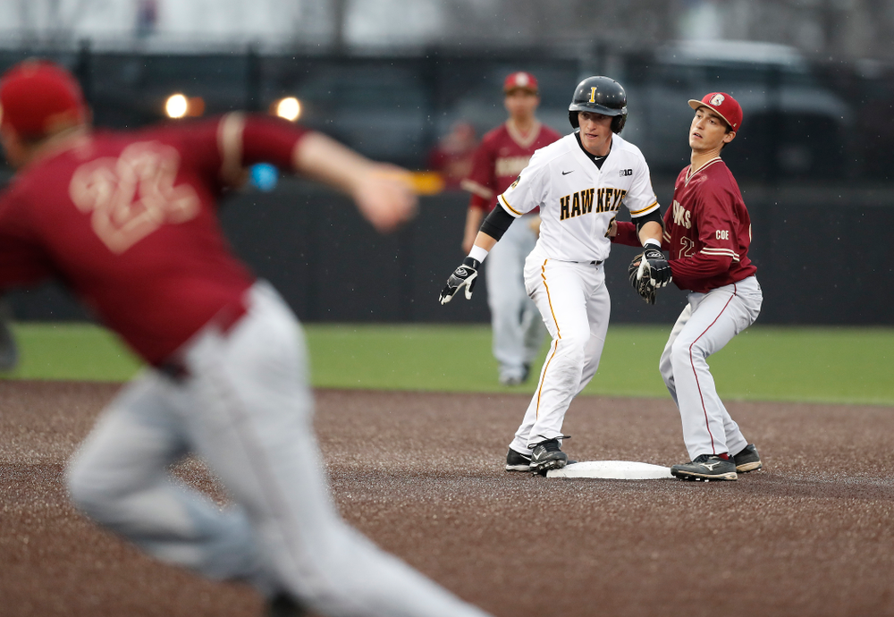 Iowa Hawkeyes catcher Tyler Cropley (5) against Coe College Wednesday, April 11, 2018 at Duane Banks Field. (Brian Ray/hawkeyesports.com)
