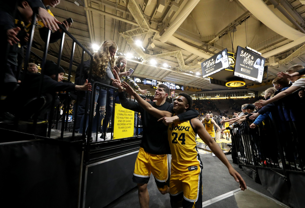 Iowa Hawkeyes forward Luka Garza (55) and Nicolas Hobbs against the Nebraska Cornhuskers Saturday, February 8, 2020 at Carver-Hawkeye Arena. (Brian Ray/hawkeyesports.com)
