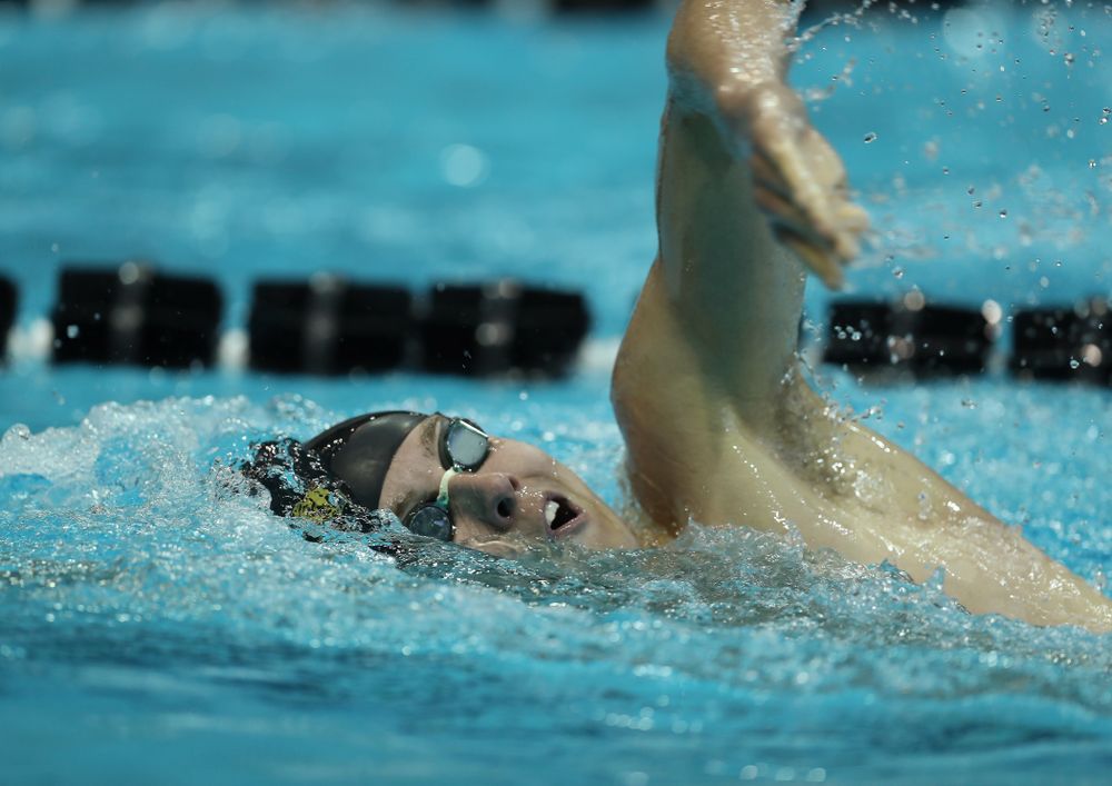 Iowa's Thomas Pederson swims the 500 yard freestyle Thursday, November 15, 2018 during the 2018 Hawkeye Invitational at the Campus Recreation and Wellness Center. (Brian Ray/hawkeyesports.com)