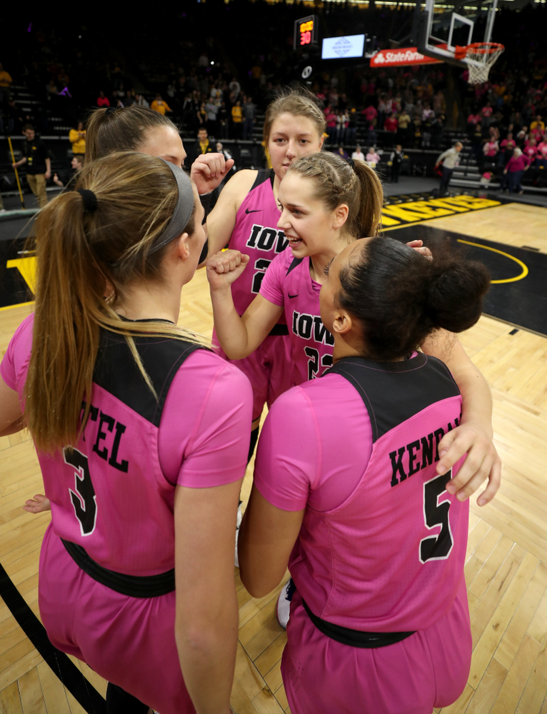 Iowa Hawkeyes guard Kathleen Doyle (22) against the Wisconsin Badgers Sunday, February 16, 2020 at Carver-Hawkeye Arena. (Brian Ray/hawkeyesports.com)