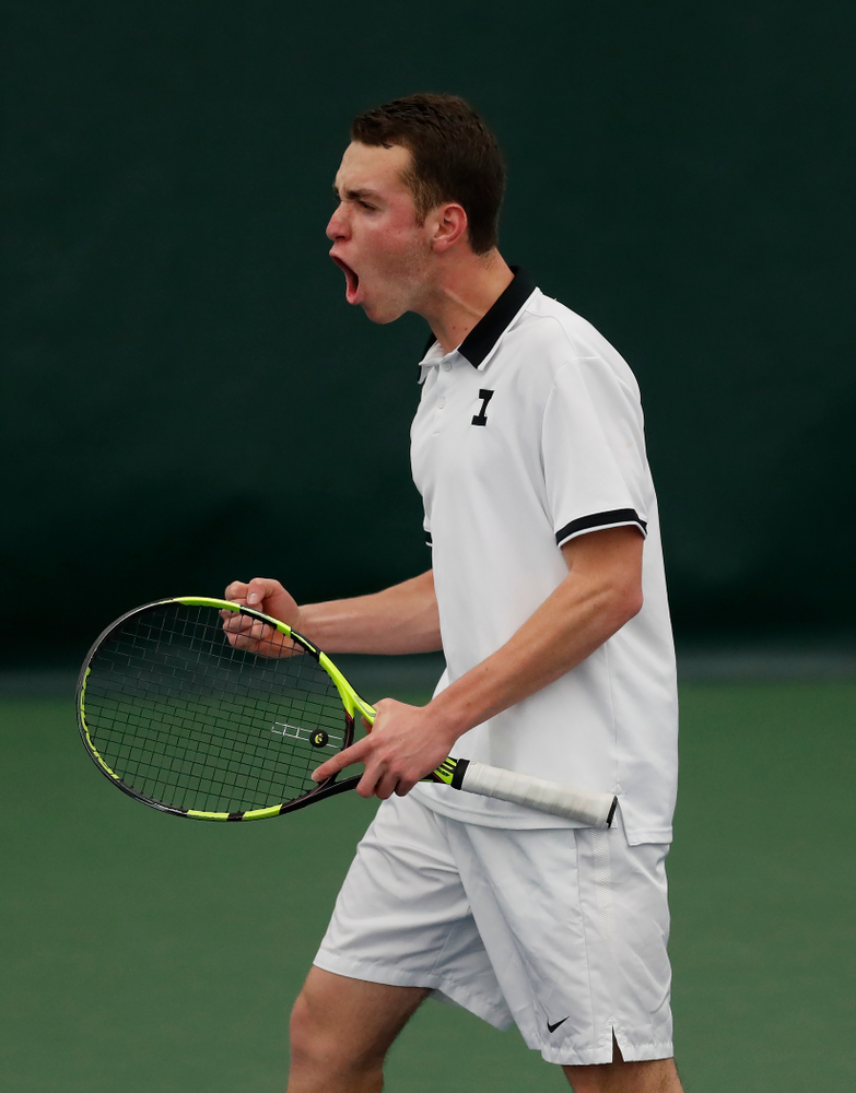 Kareem Allaf against Purdue Sunday, April 15, 2018 at the Hawkeye Tennis and Recreation Center. (Brian Ray/hawkeyesports.com)