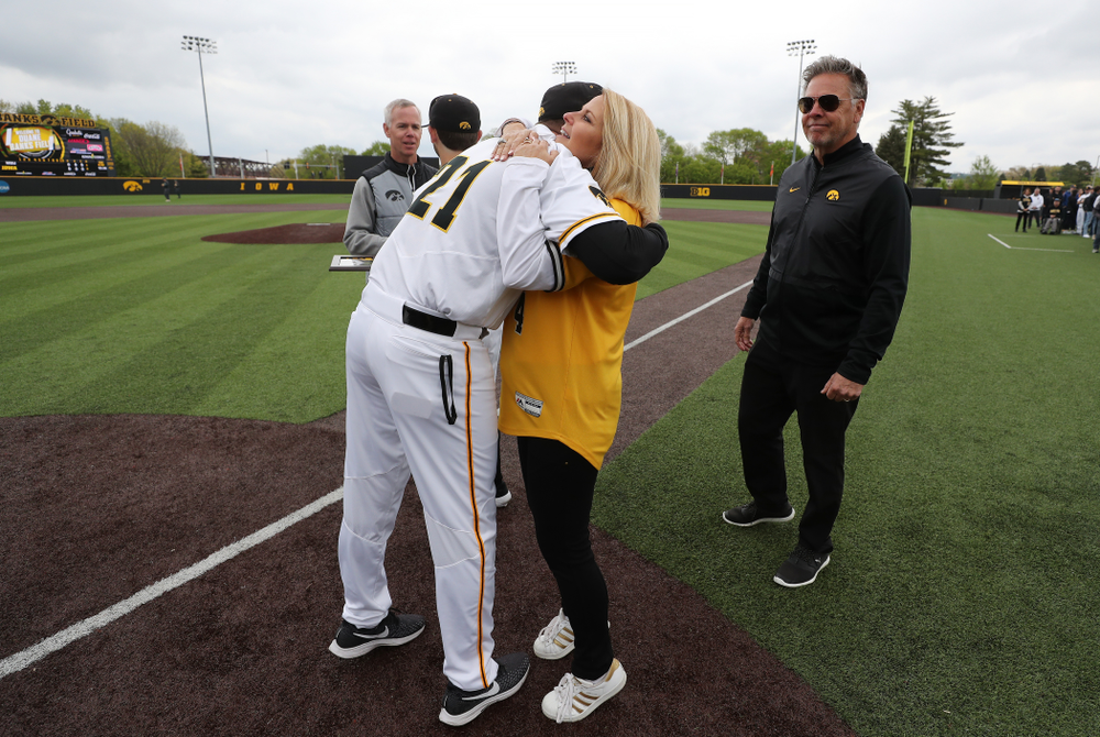 Iowa Hawkeyes infielder Mitchell Boe (4) during senior day festivities before their game against Michigan State Sunday, May 12, 2019 at Duane Banks Field. (Brian Ray/hawkeyesports.com)